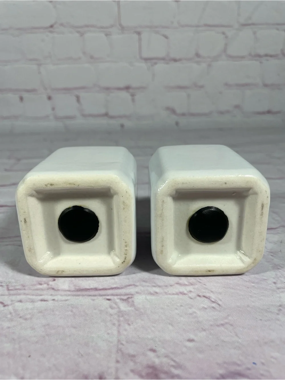 Vintage Art Deco Minimalist Ceramic White Square Salt and Pepper Shaker Pair
